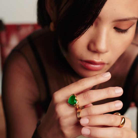 Jelly Heart Gemstone Ring | 18ct Gold Plated/Green Chalcedony Rings Missoma 