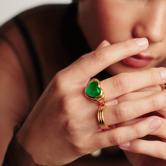 Jelly Heart Gemstone Ring | 18ct Gold Plated/Green Chalcedony Rings Missoma 