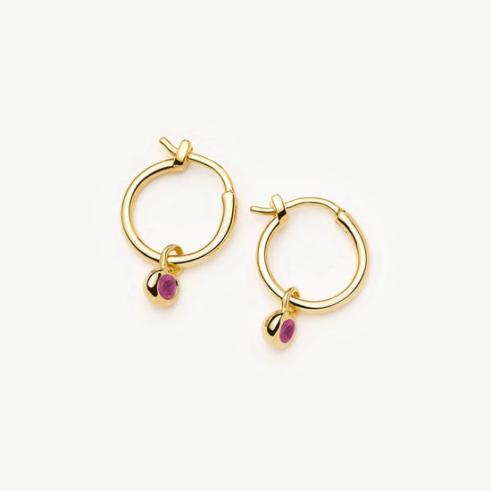 July Birthstone Mini Charm Hoop Earrings | 18ct Gold Vermeil/Glass Filled Ruby Earrings Missoma 