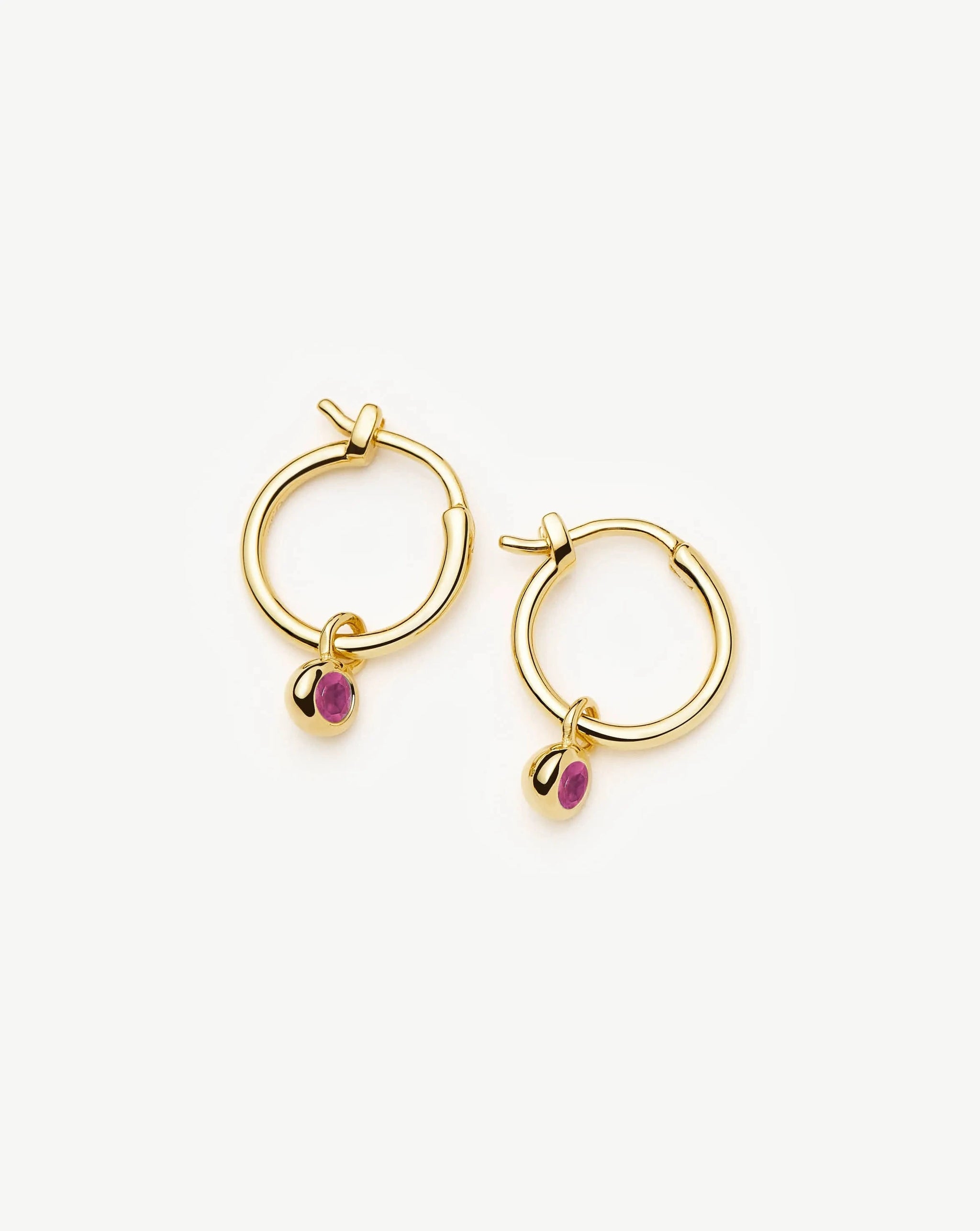 July Birthstone Mini Charm Hoop Earrings | 18ct Gold Vermeil/Glass Filled Ruby Earrings Missoma 