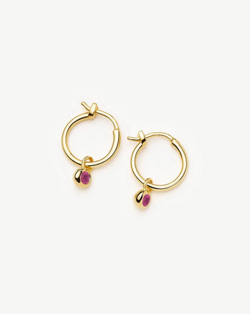 July Birthstone Mini Charm Hoop Earrings | 18ct Gold Vermeil/Glass Filled Ruby Earrings Missoma 