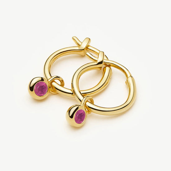 July Birthstone Mini Charm Hoop Earrings | 18ct Gold Vermeil/Glass Filled Ruby Earrings Missoma 