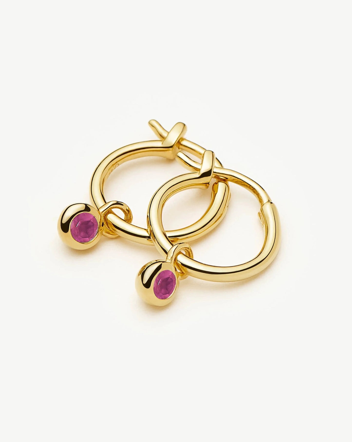 July Birthstone Mini Charm Hoop Earrings | 18ct Gold Vermeil/Glass Filled Ruby Earrings Missoma 