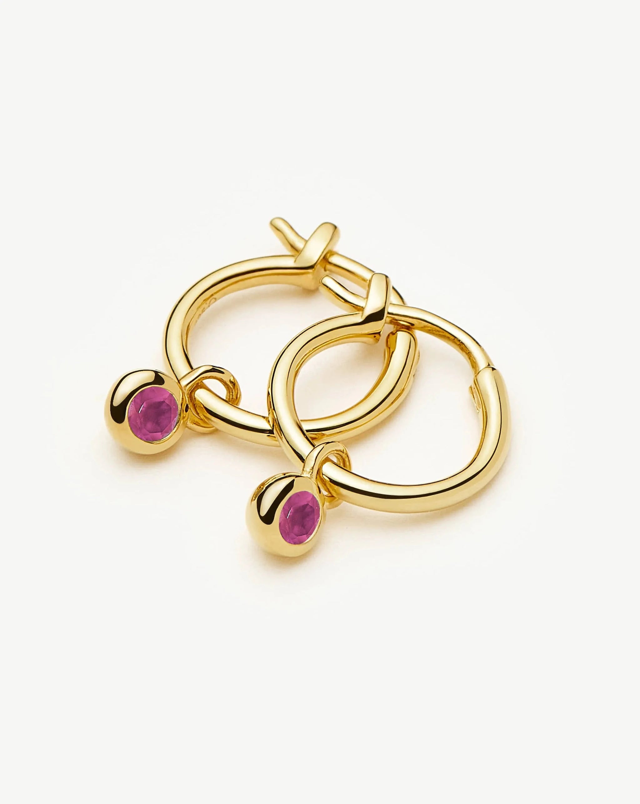 July Birthstone Mini Charm Hoop Earrings | 18ct Gold Vermeil/Glass Filled Ruby Earrings Missoma 