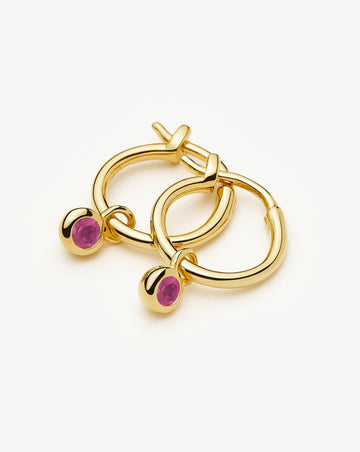 July Birthstone Mini Charm Hoop Earrings | 18ct Gold Vermeil/Glass Filled Ruby Earrings Missoma 