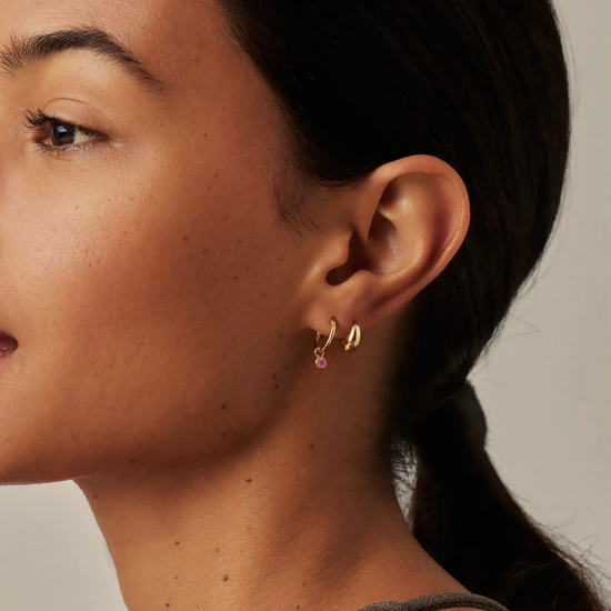 July Birthstone Mini Charm Hoop Earrings | 18ct Gold Vermeil/Glass Filled Ruby Earrings Missoma 