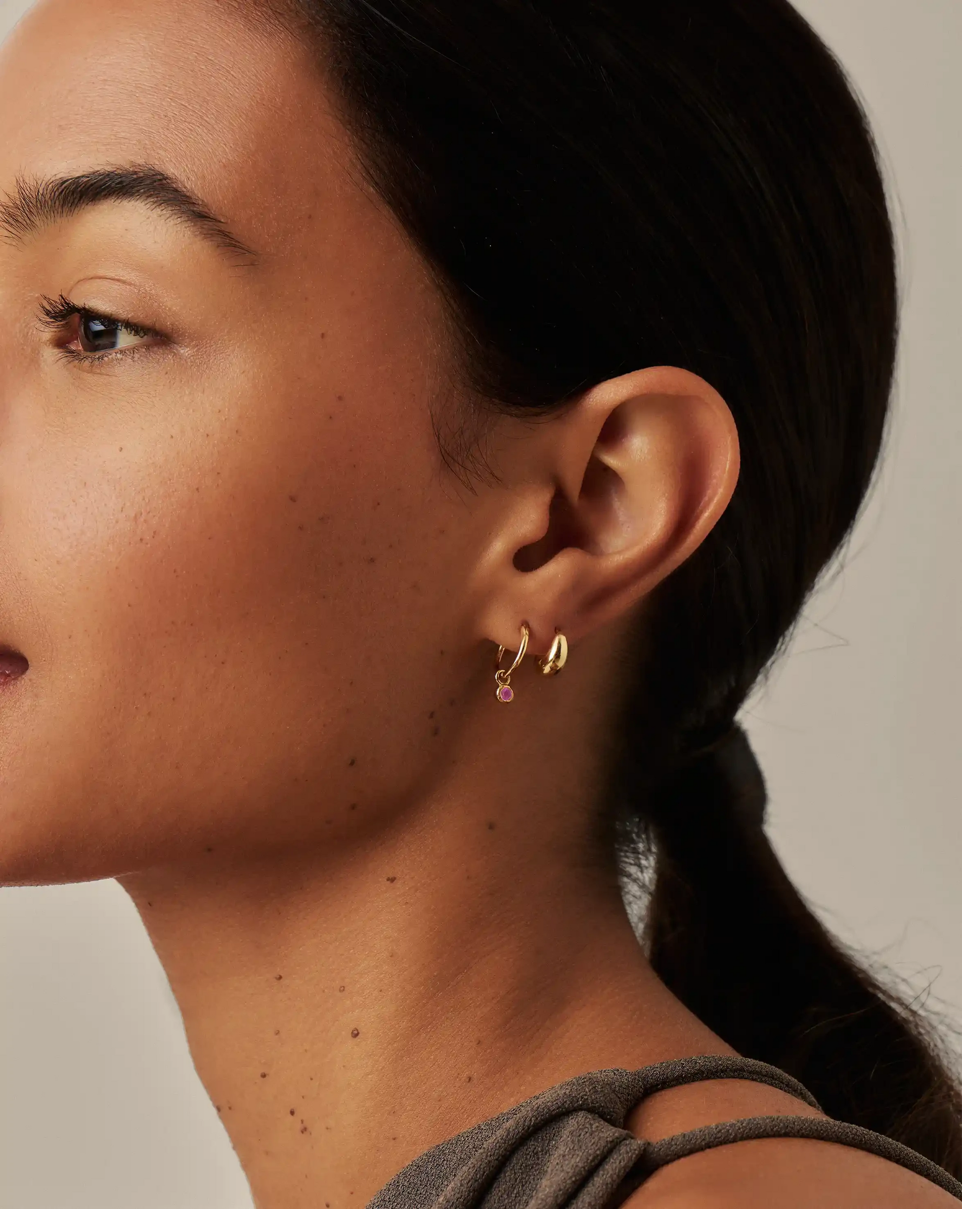 July Birthstone Mini Charm Hoop Earrings | 18ct Gold Vermeil/Glass Filled Ruby Earrings Missoma 