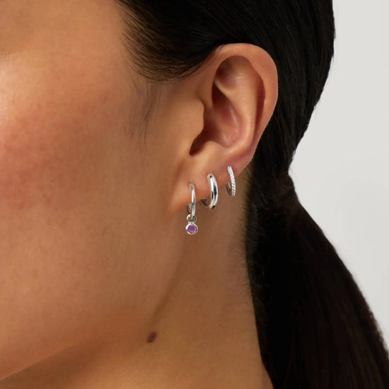 July Birthstone Mini Charm Hoop Earrings | Sterling Silver/Glass Filled Ruby Earrings Missoma 