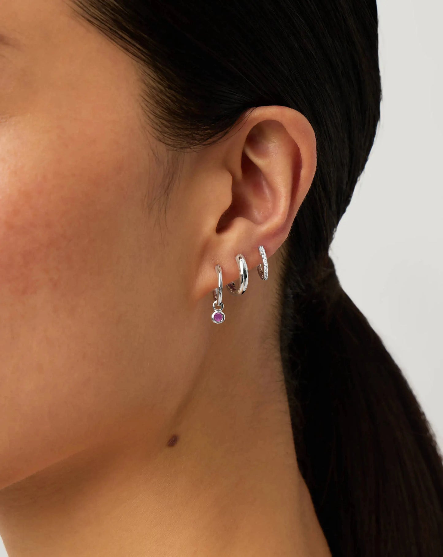 July Birthstone Mini Charm Hoop Earrings | Sterling Silver/Glass Filled Ruby Earrings Missoma 