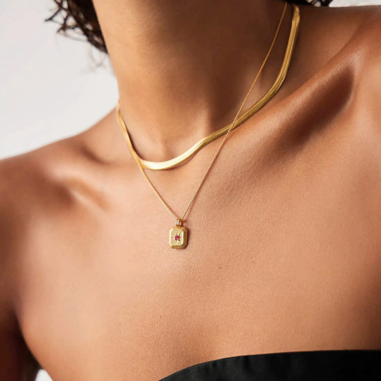 July Birthstone Necklace & Charm Earrings Set | 18ct Gold Vermeil/Glass Filled Ruby Necklaces Missoma 