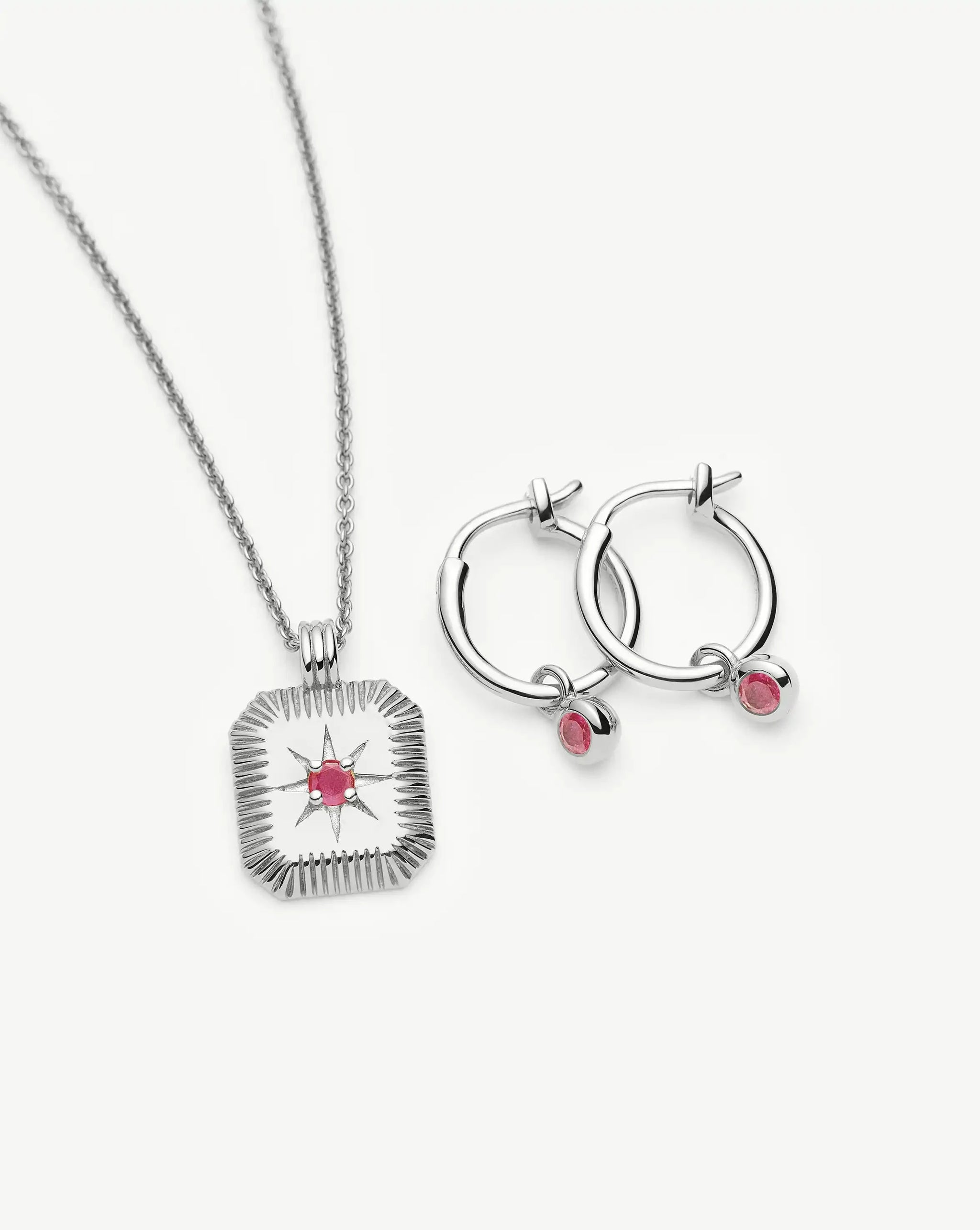 July Birthstone Necklace & Charm Earrings Set | Sterling Silver/Glass Filled Ruby Necklaces Missoma 