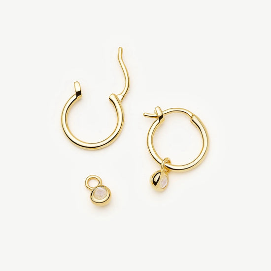 June Birthstone Mini Charm Hoop Earrings | 18ct Gold Vermeil/Rainbow Moonstone Earrings Missoma 