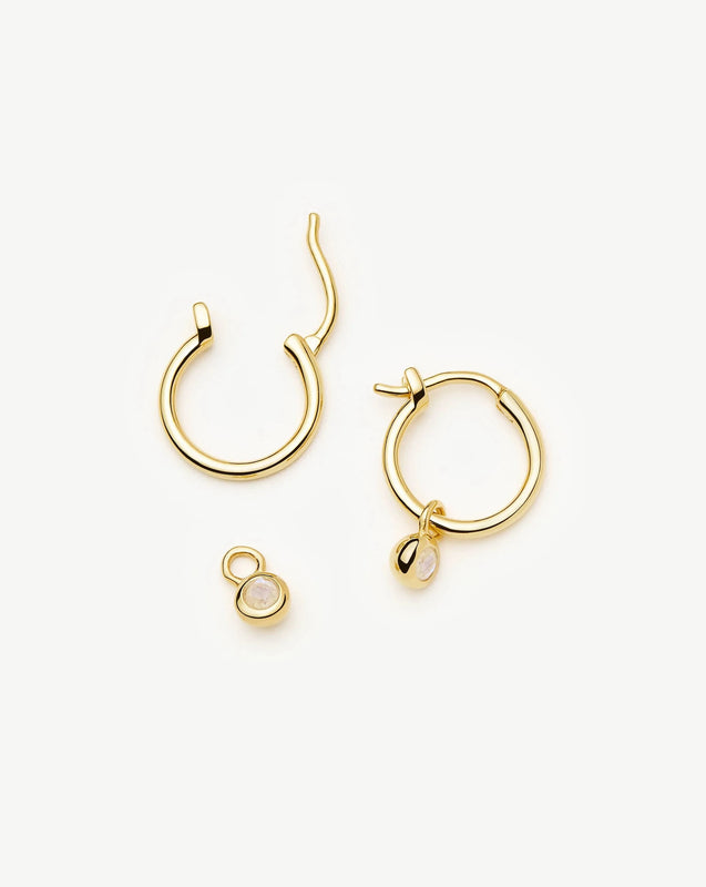June Birthstone Mini Charm Hoop Earrings | 18ct Gold Plated/Rainbow Moonstone