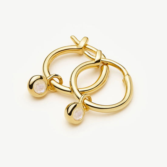 June Birthstone Mini Charm Hoop Earrings | 18ct Gold Vermeil/Rainbow Moonstone Earrings Missoma 