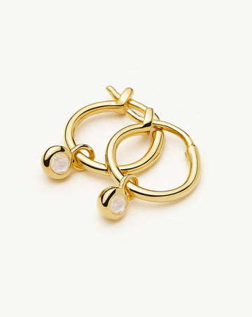 June Birthstone Mini Charm Hoop Earrings | 18ct Gold Vermeil/Rainbow Moonstone Earrings Missoma 