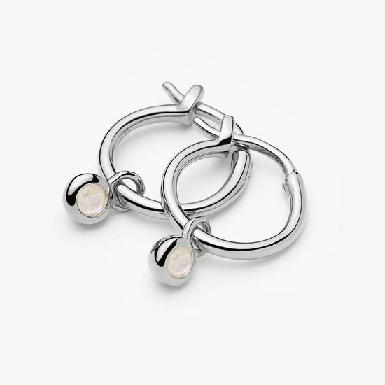 June Birthstone Mini Charm Hoop Earrings | Sterling Silver/Rainbow Moonstone Earrings Missoma 