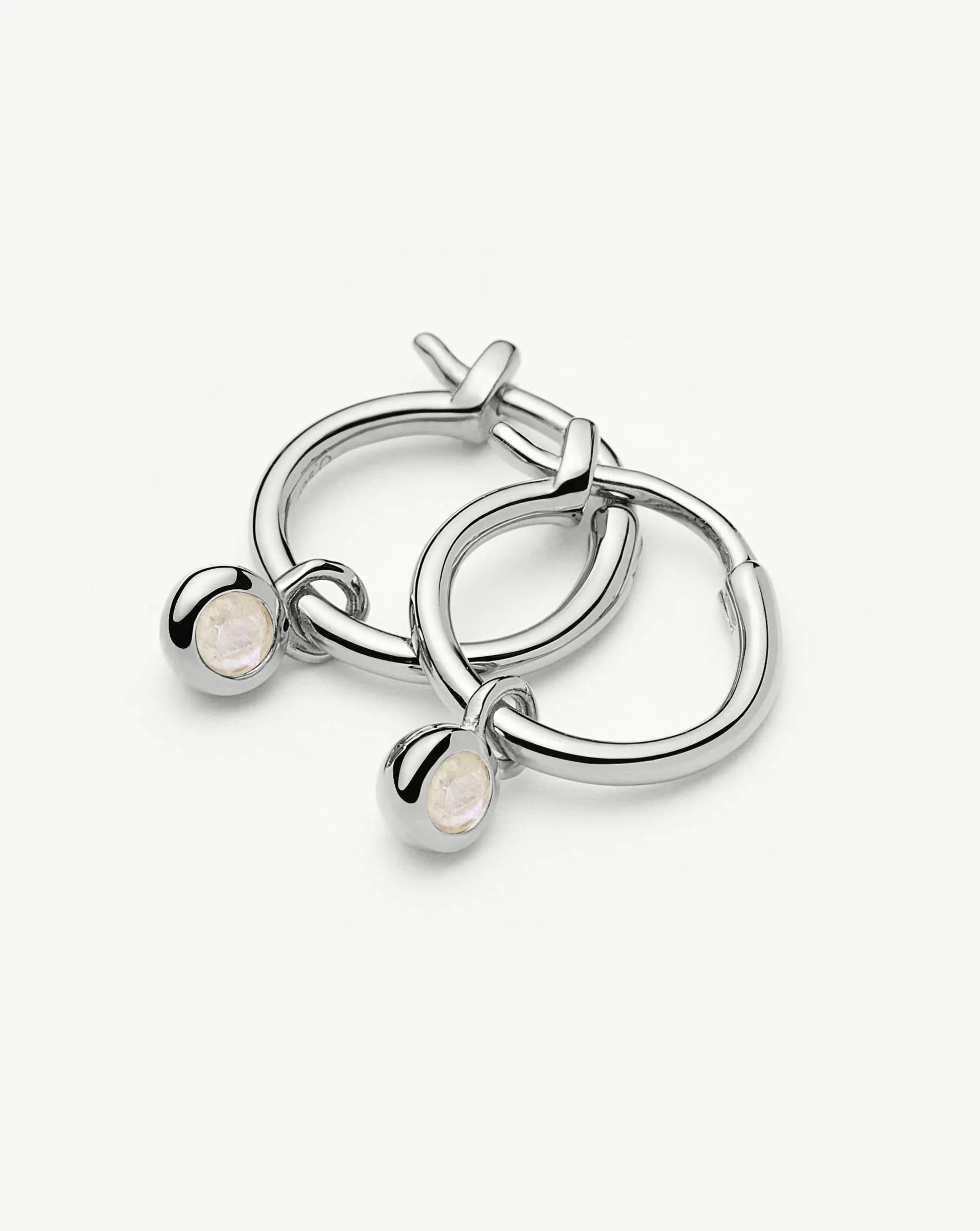 June Birthstone Mini Charm Hoop Earrings | Sterling Silver/Rainbow Moonstone Earrings Missoma 