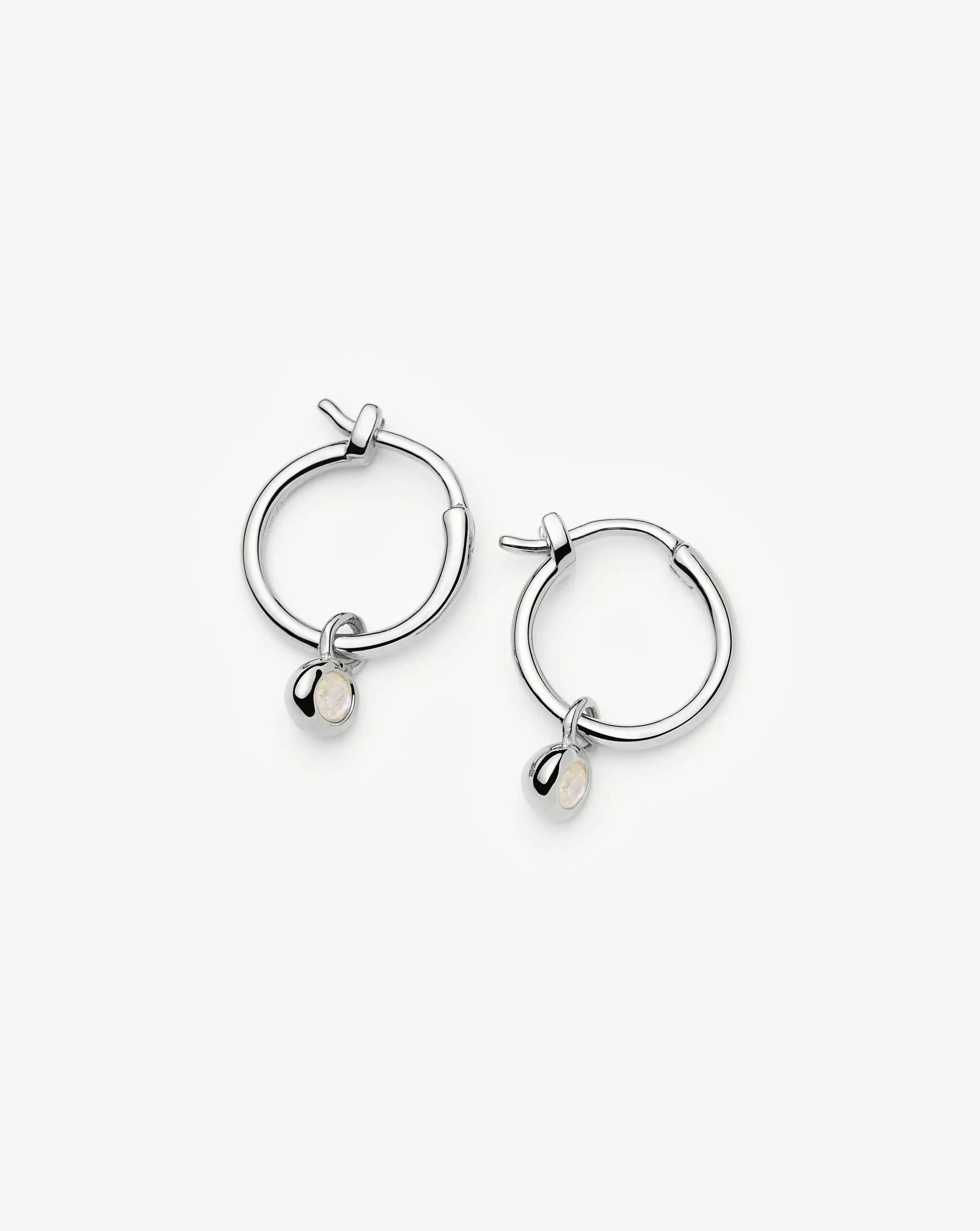 June Birthstone Mini Charm Hoop Earrings | Sterling Silver/Rainbow Moonstone Earrings Missoma 
