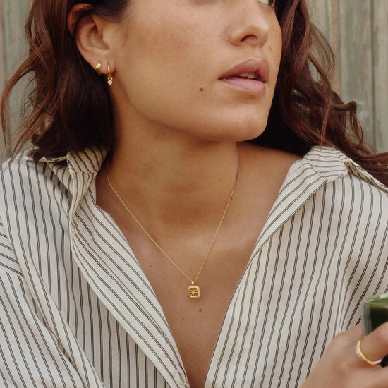 June Birthstone Necklace & Charm Earrings Set | 18ct Gold Vermeil/Rainbow Moonstone Necklaces Missoma 
