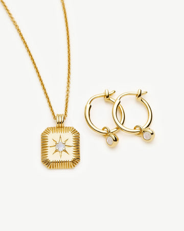June Birthstone Necklace & Charm Earrings Set | 18ct Gold Vermeil/Rainbow Moonstone Necklaces Missoma 