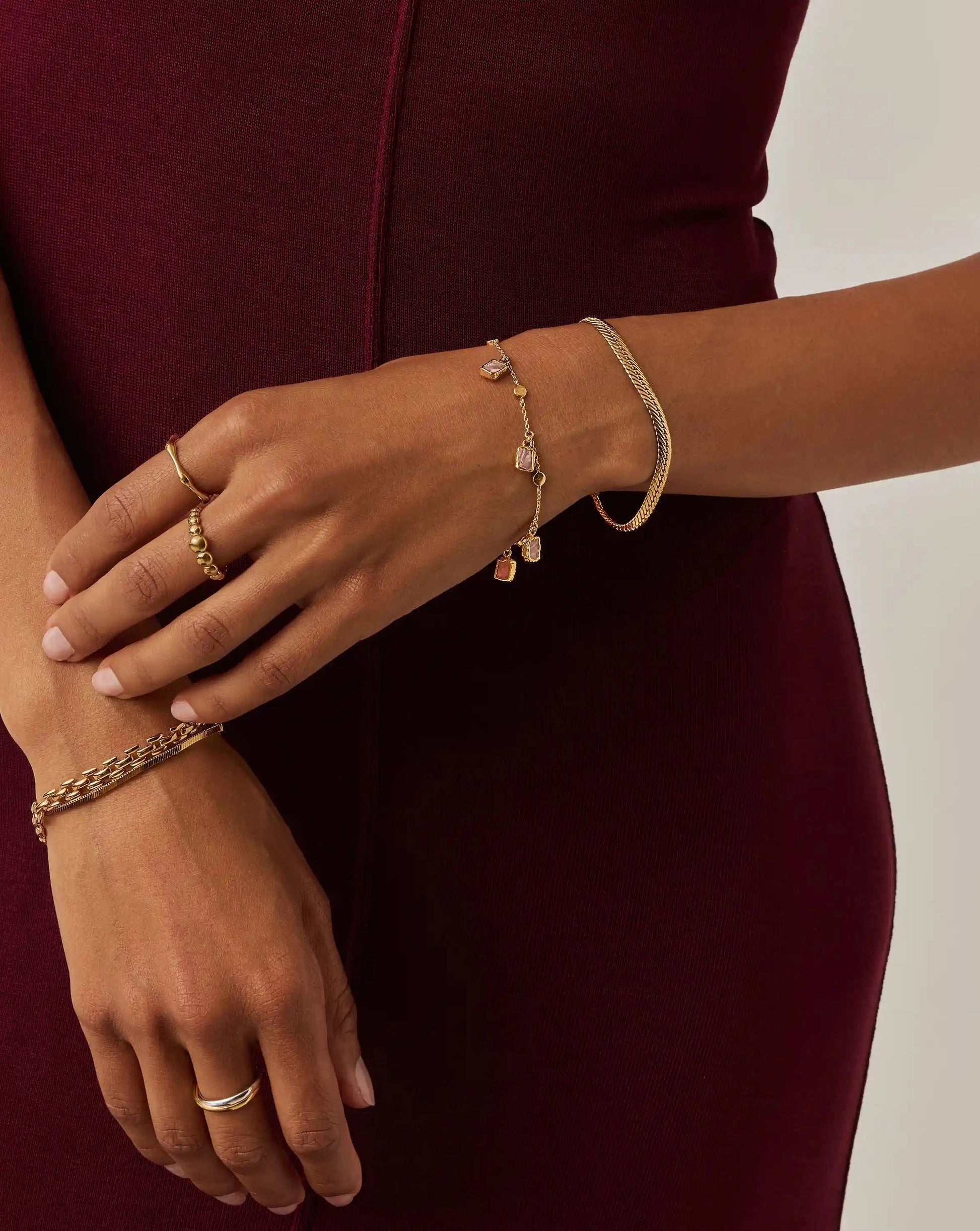 Lena Charm Bracelet | 18ct Gold Plated/Rhodochrosite Bracelets Missoma 