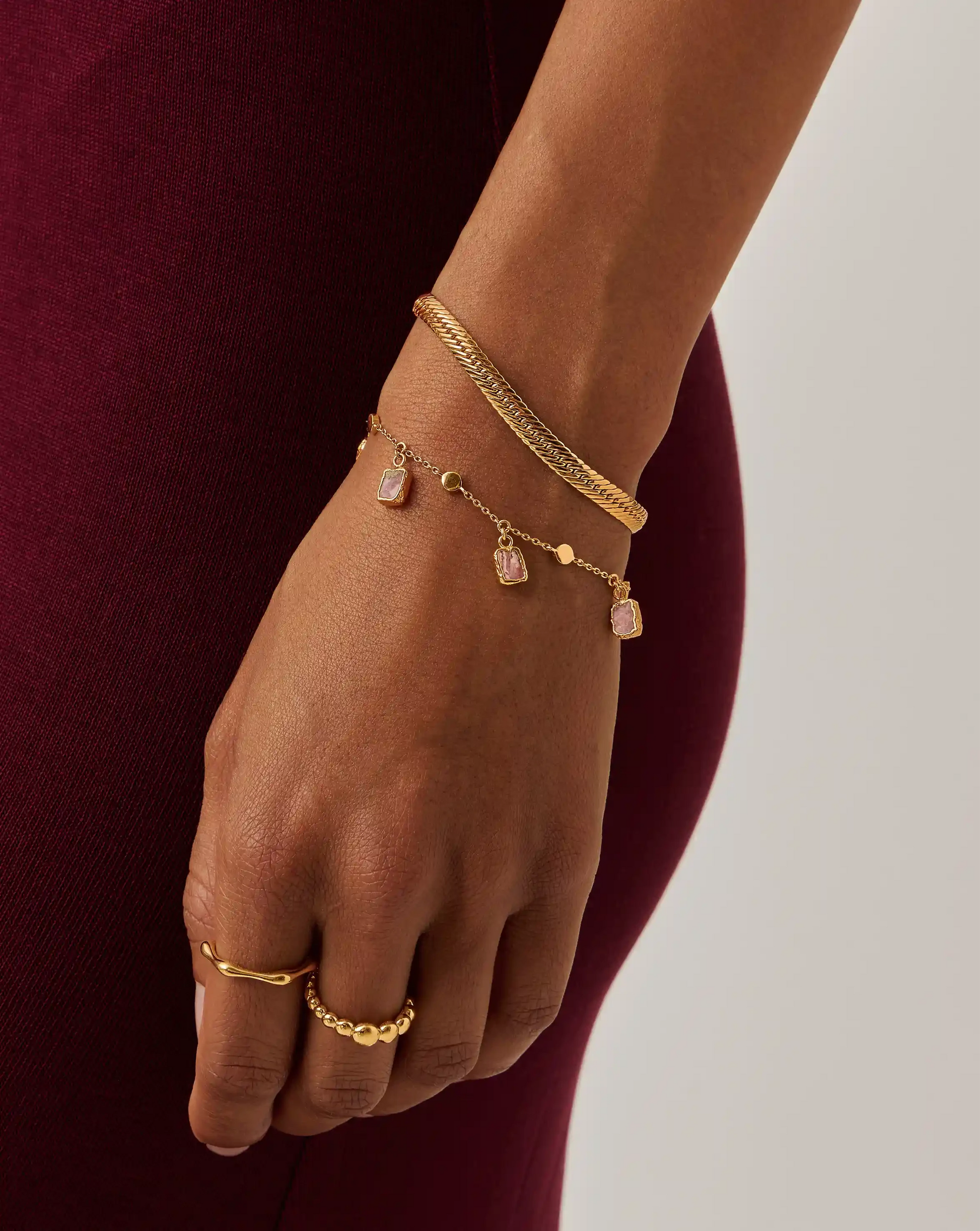 Lena Charm Bracelet | 18ct Gold Plated/Rhodochrosite Bracelets Missoma 