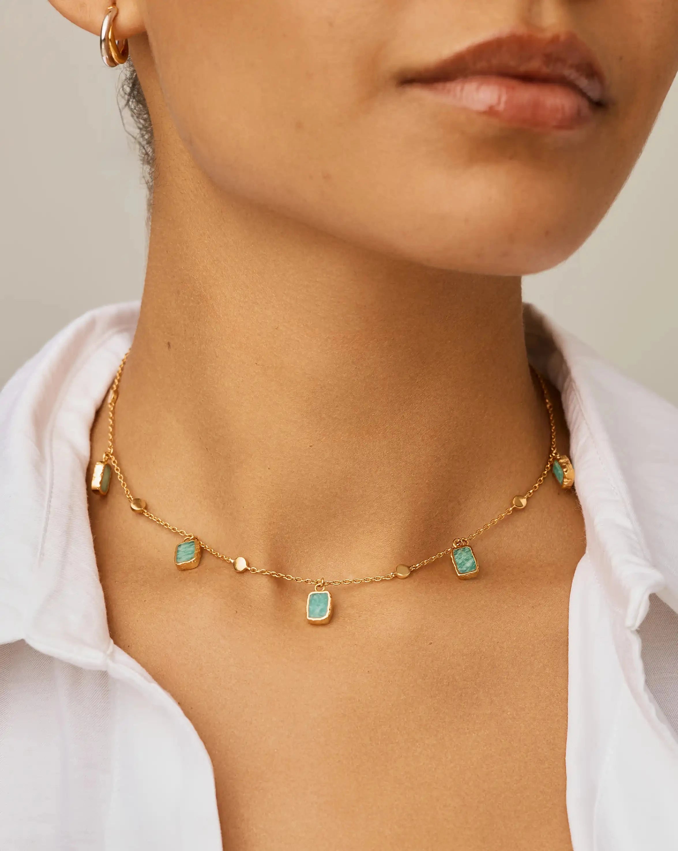 Lena Charm Choker | 18ct Gold Plated/Amazonite Necklaces Missoma 