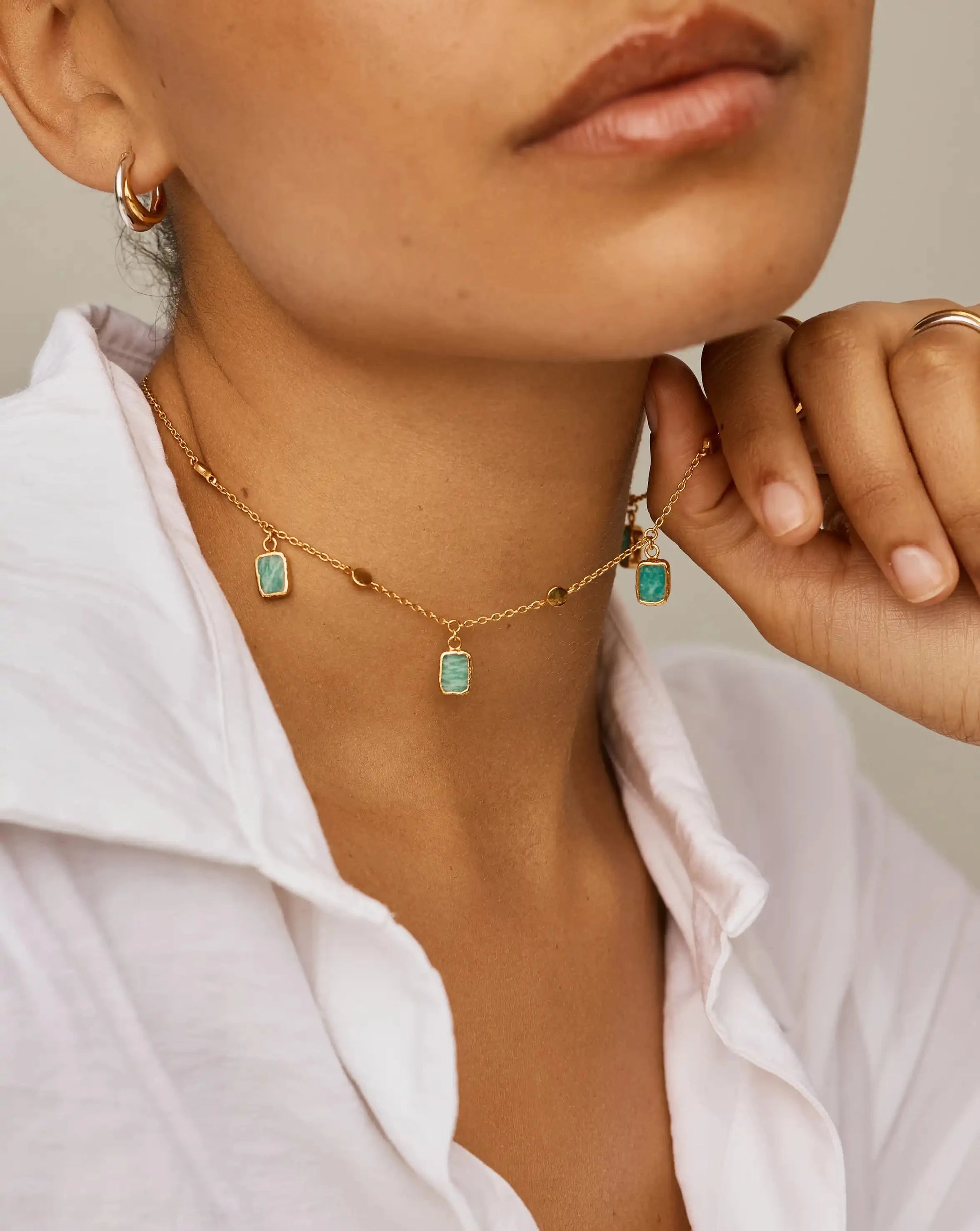 Lena Charm Choker | 18ct Gold Plated/Amazonite Necklaces Missoma 