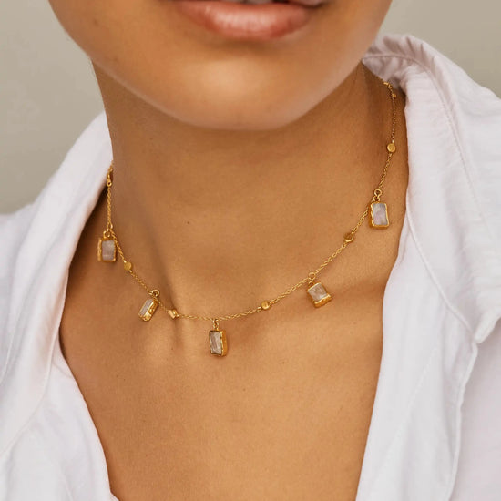 Lena Charm Choker | 18ct Gold Plated/Rainbow Moonstone Necklaces Missoma 