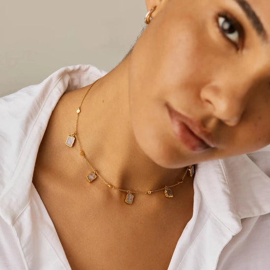 Lena Charm Choker | 18ct Gold Plated/Rainbow Moonstone Necklaces Missoma 
