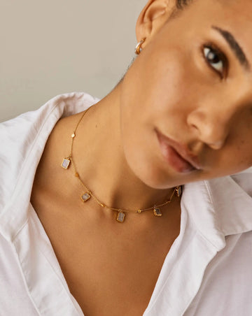 Lena Charm Choker | 18ct Gold Plated/Rainbow Moonstone Necklaces Missoma 