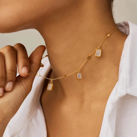 Lena Charm Choker | 18ct Gold Plated/Rainbow Moonstone Necklaces Missoma 
