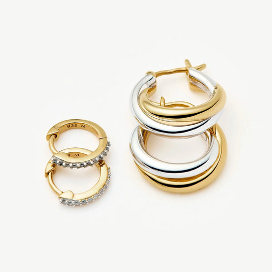 Lucy Williams Entwine Hoop Earrings & Pave Huggies Set | Mixed Metal / 18ct Gold Vermeil Earrings Missoma 