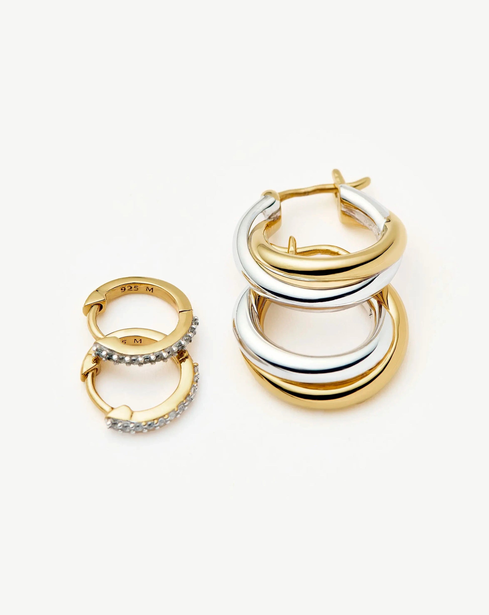 Lucy Williams Entwine Hoop Earrings & Pave Huggies Set | Mixed Metal / 18ct Gold Vermeil Earrings Missoma 
