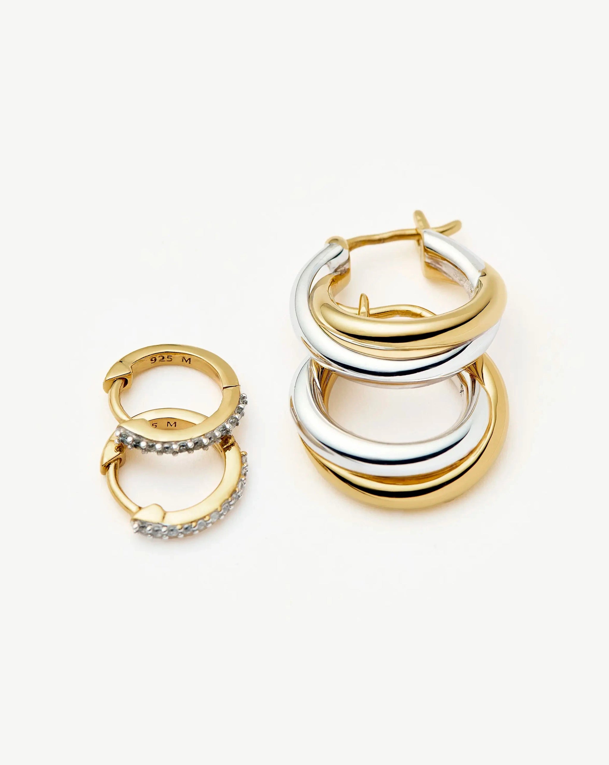 Lucy Williams Entwine Hoop Earrings & Pave Huggies Set | Mixed Metal / 18ct Gold Vermeil Earrings Missoma 