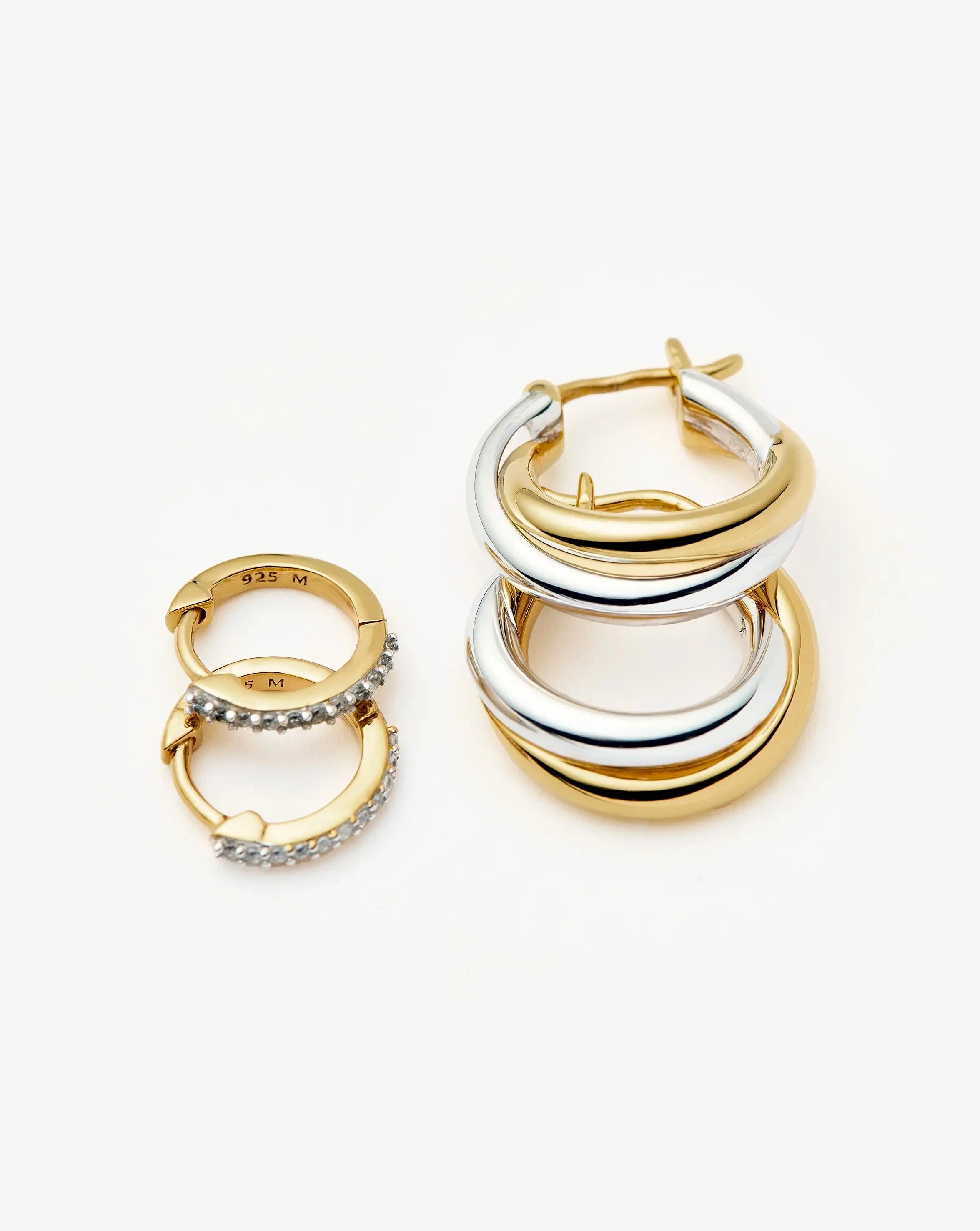 Lucy Williams Entwine Hoop Earrings & Pave Huggies Set | Mixed Metal / 18ct Gold Vermeil Earrings Missoma 