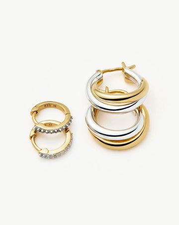 Lucy Williams Entwine Hoop Earrings & Pave Huggies Set | Mixed Metal / 18ct Gold Vermeil Earrings Missoma 
