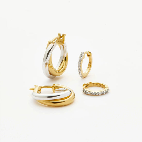 Lucy Williams Entwine Hoop Earrings & Pave Huggies Set | Mixed Metal / 18ct Gold Vermeil Earrings Missoma 