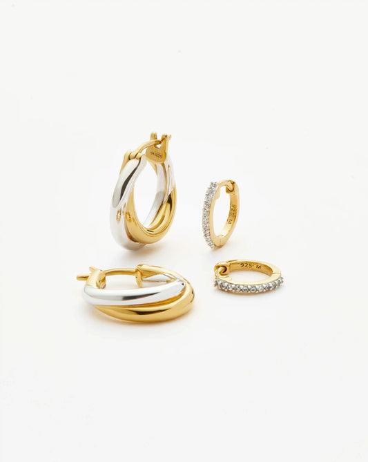Lucy Williams Entwine Hoop Earrings & Pave Huggies Set | Mixed Metal / 18ct Gold Vermeil Earrings Missoma 