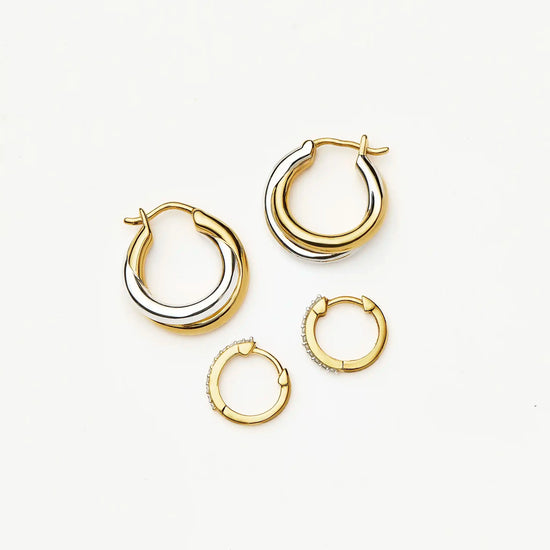 Lucy Williams Entwine Hoop Earrings & Pave Huggies Set | Mixed Metal / 18ct Gold Vermeil Earrings Missoma 