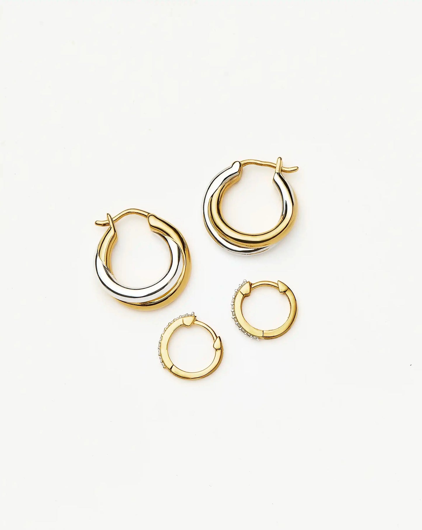 Lucy Williams Entwine Hoop Earrings & Pave Huggies Set | Mixed Metal / 18ct Gold Vermeil Earrings Missoma 