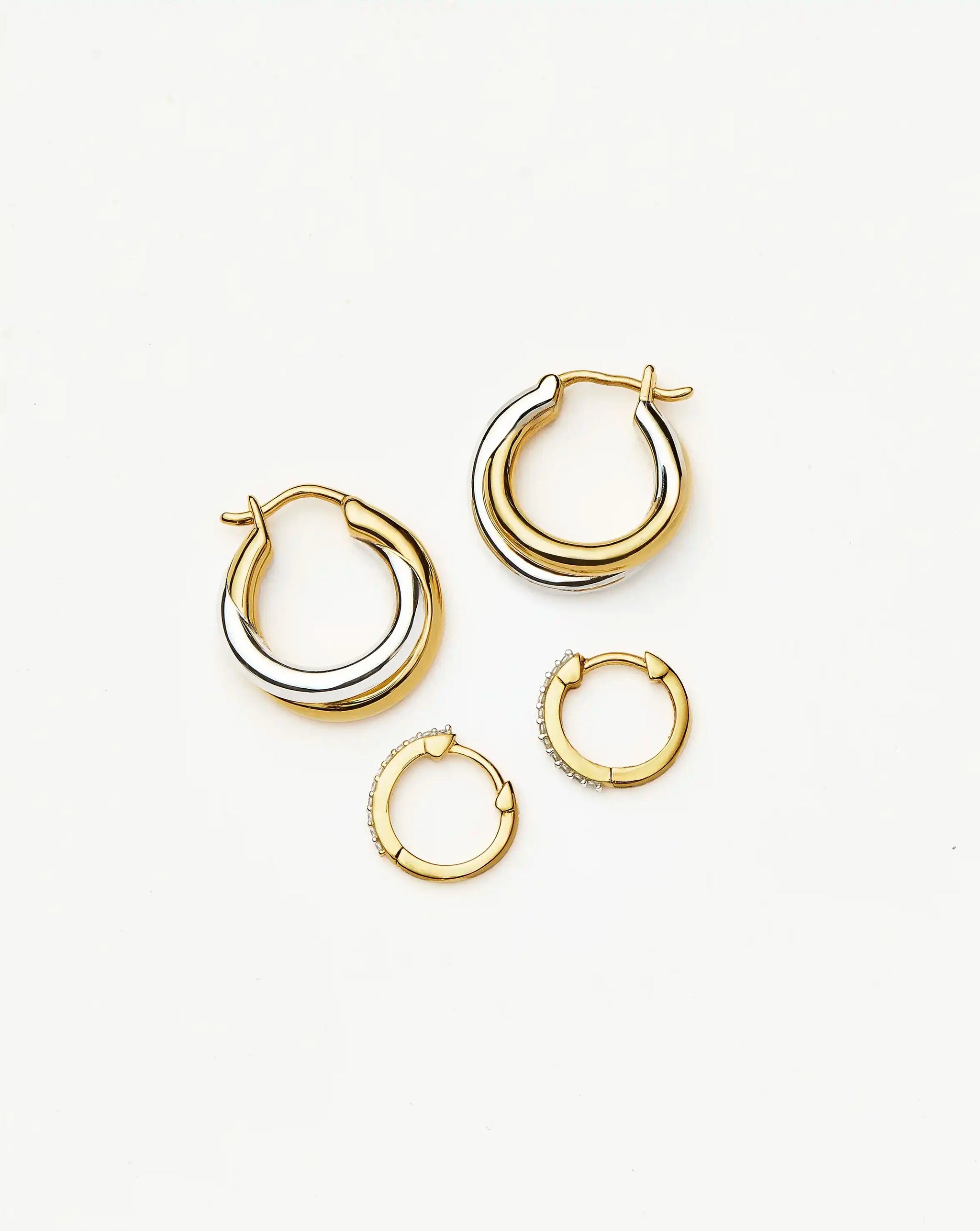 Lucy Williams Entwine Hoop Earrings & Pave Huggies Set | Mixed Metal / 18ct Gold Vermeil Earrings Missoma 