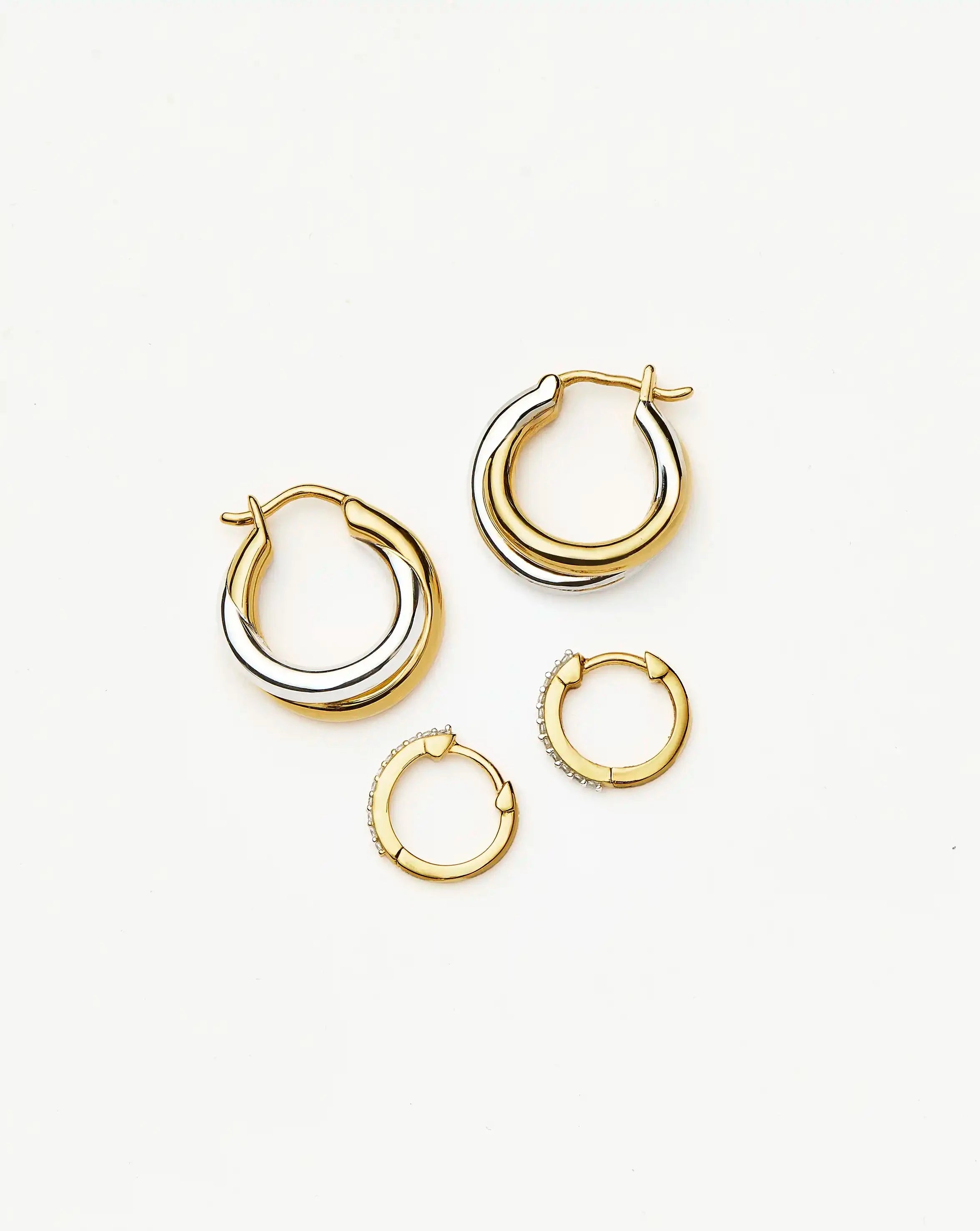 Lucy Williams Entwine Hoop Earrings & Pave Huggies Set | Mixed Metal / 18ct Gold Vermeil Earrings Missoma 