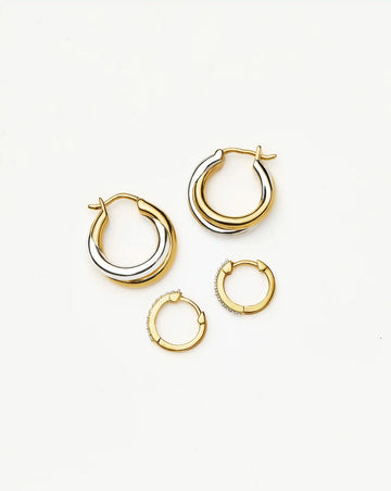 Lucy Williams Entwine Hoop Earrings & Pave Huggies Set | Mixed Metal / 18ct Gold Vermeil Earrings Missoma 