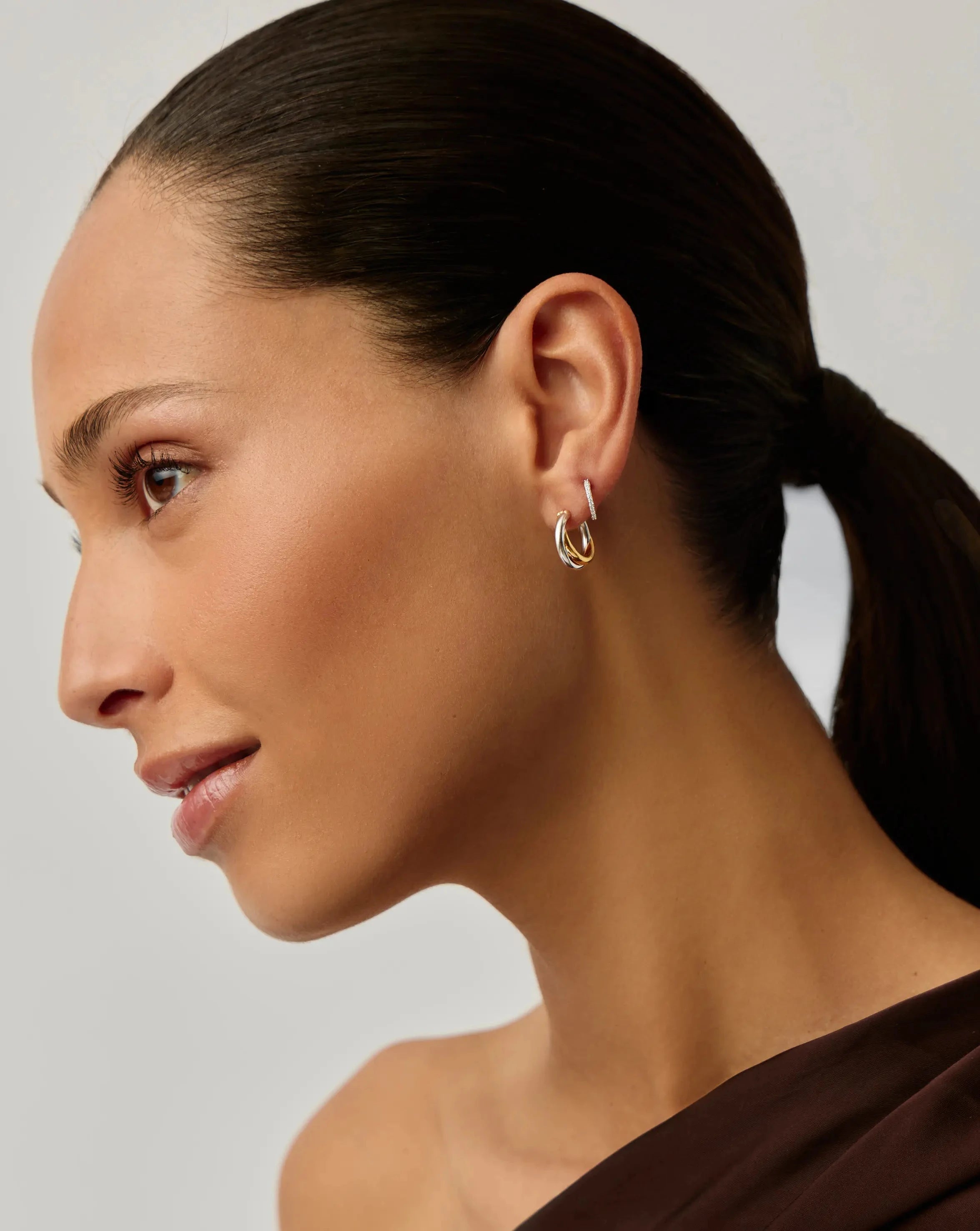 Lucy Williams Entwine Hoop Earrings & Pave Huggies Set | Mixed Metal / 18ct Gold Vermeil Earrings Missoma 