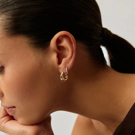Lucy Williams Entwine Hoop Earrings & Pave Huggies Set | Mixed Metal / 18ct Gold Vermeil Earrings Missoma 