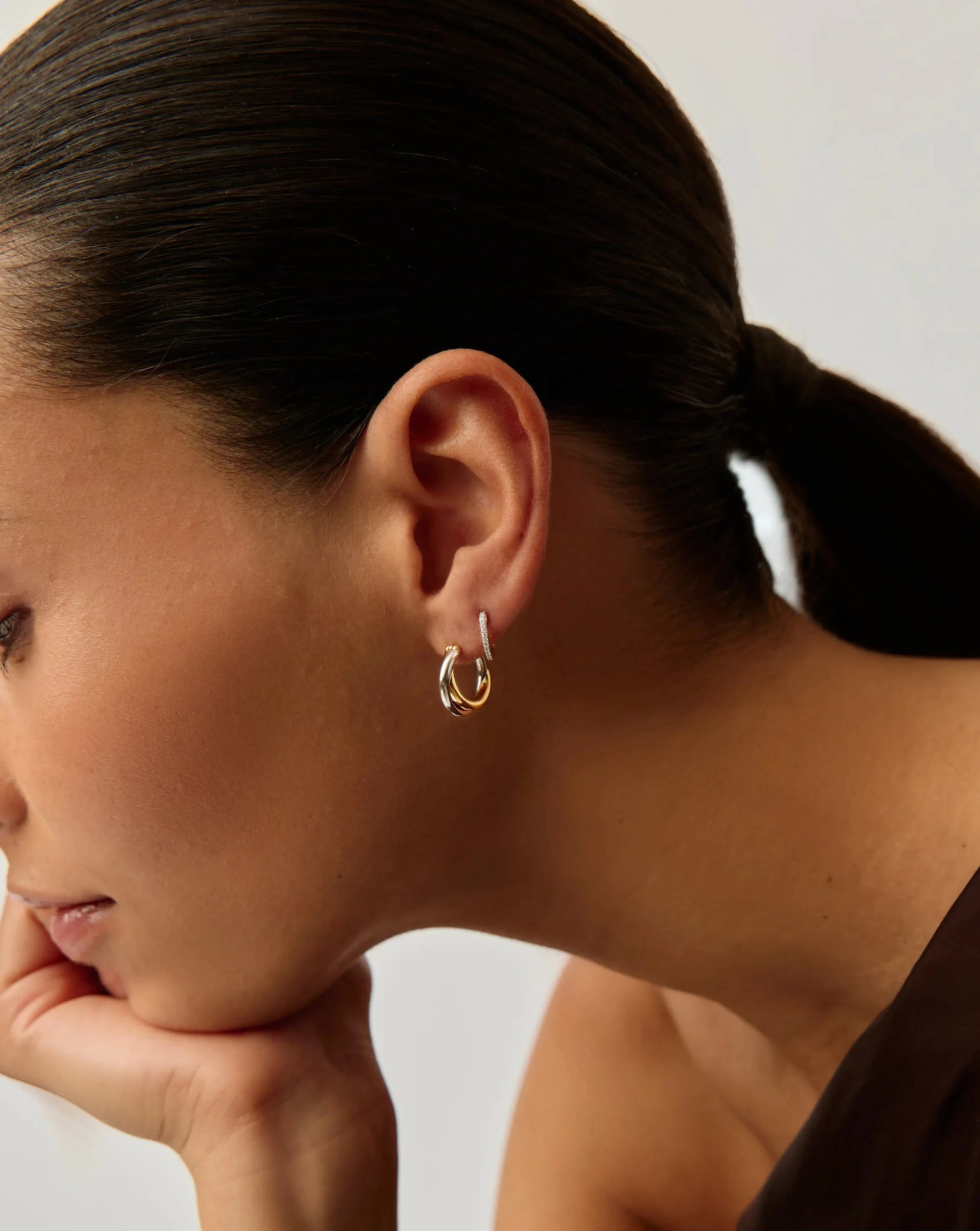 Lucy Williams Entwine Hoop Earrings & Pave Huggies Set | Mixed Metal / 18ct Gold Vermeil Earrings Missoma 