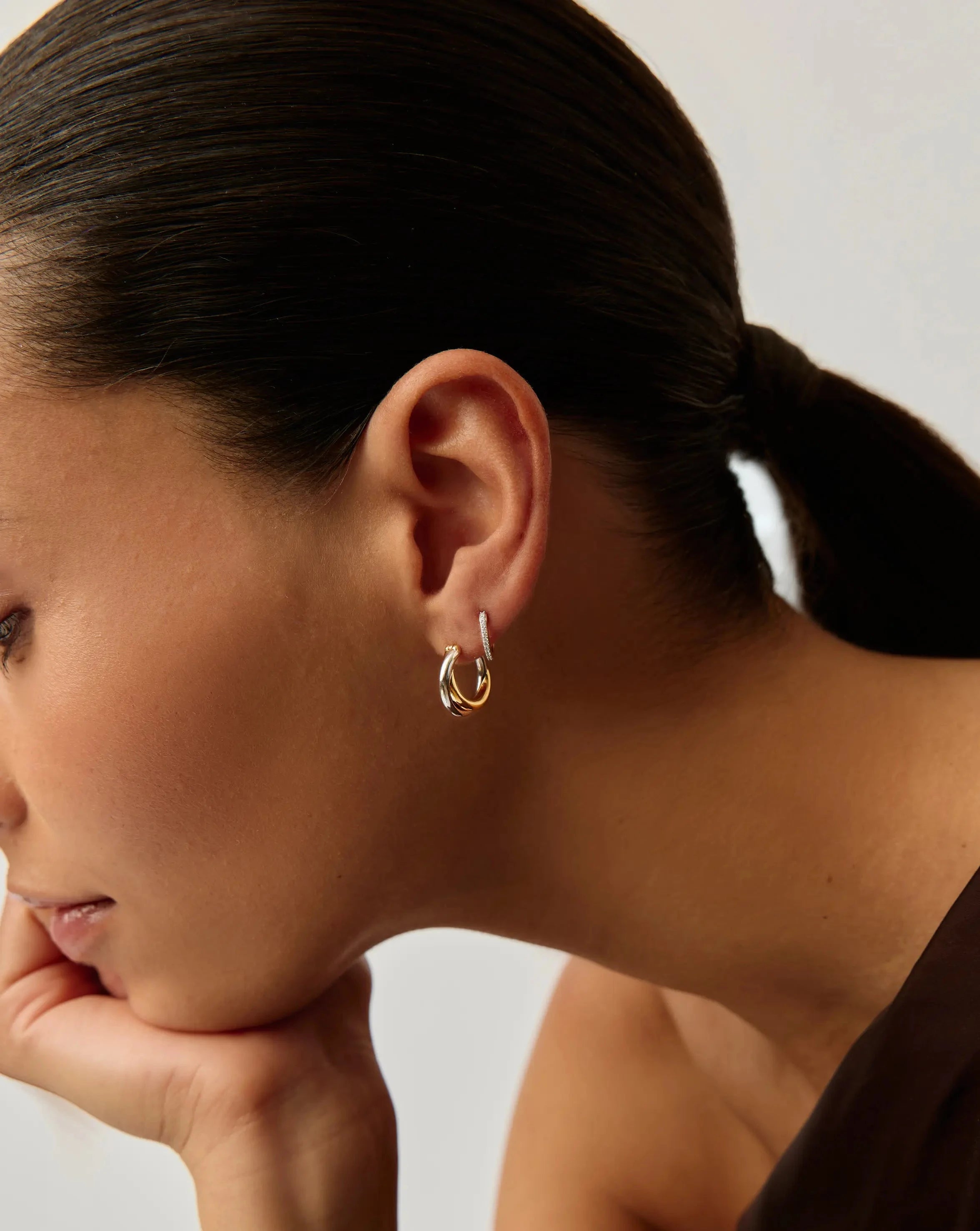 Lucy Williams Entwine Hoop Earrings & Pave Huggies Set | Mixed Metal / 18ct Gold Vermeil Earrings Missoma 