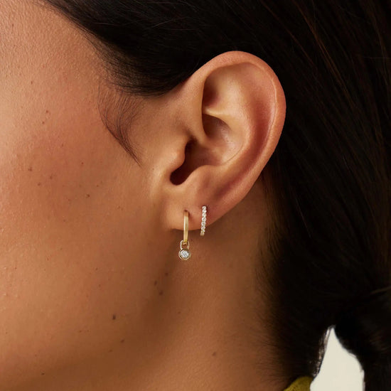 Lucy Williams Fine Diamond Drop Huggies | 14ct Yellow Gold Earrings Missoma 