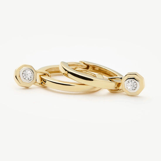 Lucy Williams Fine Diamond Drop Huggies | 14ct Yellow Gold Earrings Missoma 